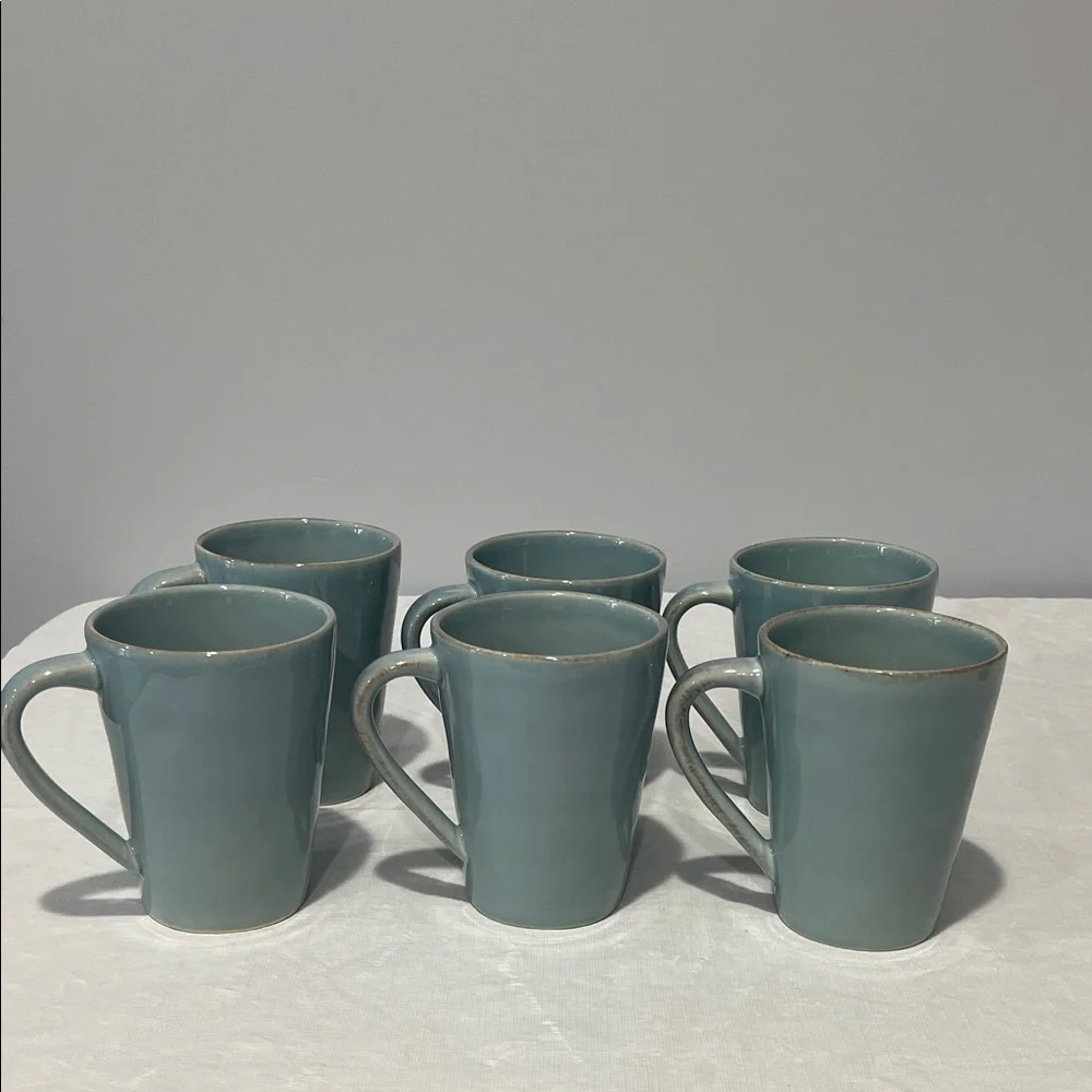Crate & Barrel Marin Blue Coffee Mugs Made In Portugal Set Of 6